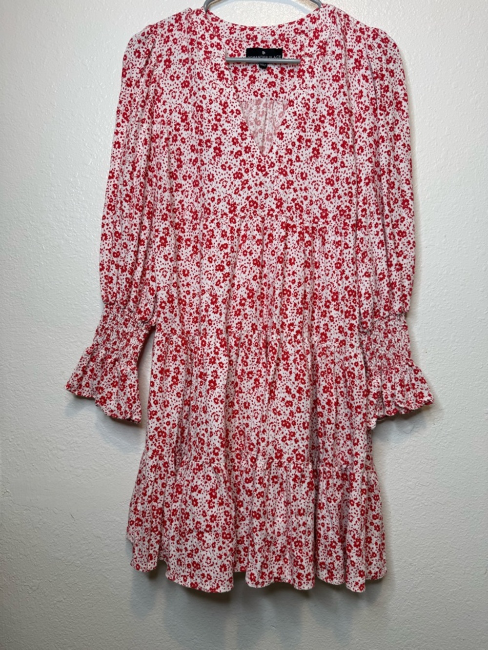 Pomander Place Scarlet Ditsy Floral Kenzo Dress Size Small Smocked Sleeves Boho